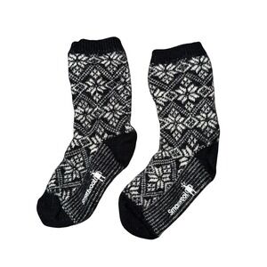 Smartwool Socks Kids Small Black Grey Excellent Nordic Snowflake Merino Wool